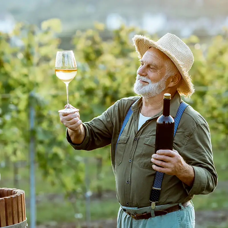 Evergreen NW Insurance Vineyard Owner with Bottle of Wine